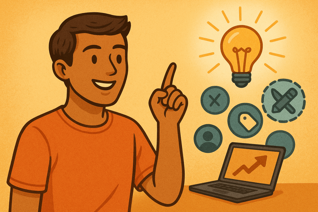 Man with laptop open and enthusiastically exploring side hustle ideas.